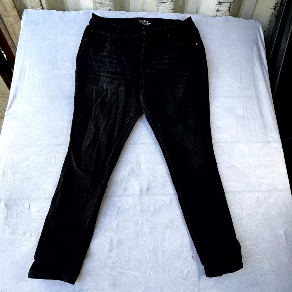Time And Tru High Rise Curvy Jeans Womens 16 Black Denim Cotton Stretch Travel